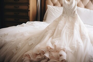 Fototapeta na wymiar an elegant dress laid out on a bed