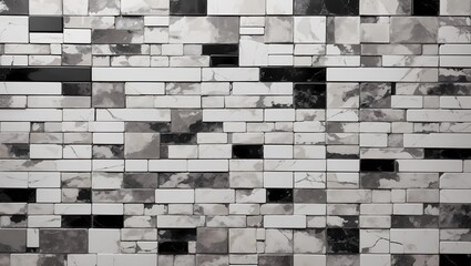 Grunge white, gray and black mixed color tiles texture for background. Generative AI.