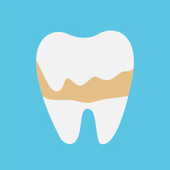 A tooth with plaque on a blue background. Vector, flat style