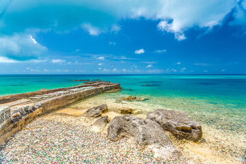 Glass Beach, site of large quantities of sea glass, from shipwrecks and bottles thrown into the sea from the Royal Navy Dockyard over hundreds of years, Bermuda, Atlantic