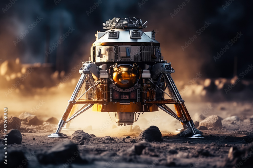 Aufkleber close-up lunar lander touchdown details background with empty space for text