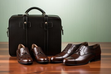 business attire laid out ready for job interview: suit, tie, briefcase, freshly shined shoes