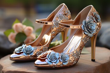 Quinceañera's elegant high-heeled shoes, symbolizing her transition into womanhood, Generative AI