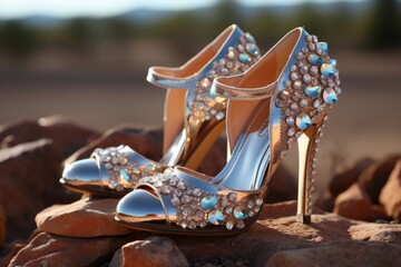 Quinceañera's elegant high-heeled shoes, symbolizing her transition into womanhood, Generative AI