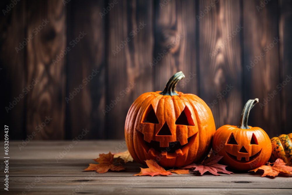 Poster halloween pumpkin carving designs displayed background with empty space for text
