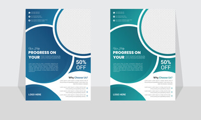 Corporate modern business flyer template design set, minimal business flyer template or eye catching flyer design, flyer in A4 with colorful business proposal, modern with blue and green flyer