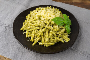Trofie Al Pesto, Italian Pasta with Pesto Sauce, Traditional Genovese Troffie, Fusilli Pugliesi, Liguria Food