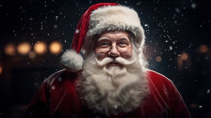 Close-up of Santa Claus in a snowy setting