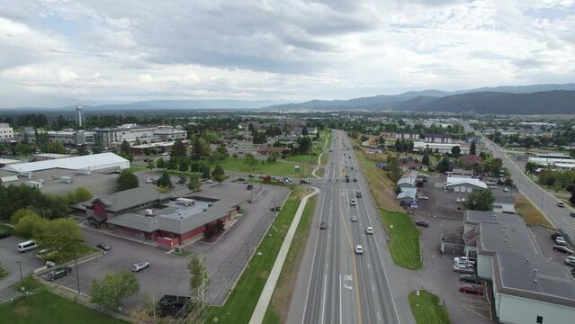 Summertime in Travel Destination City of Kalispell, Montana - Aerial