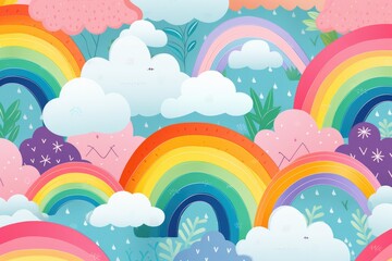 Cute rainbow on pattern background. Generative AI