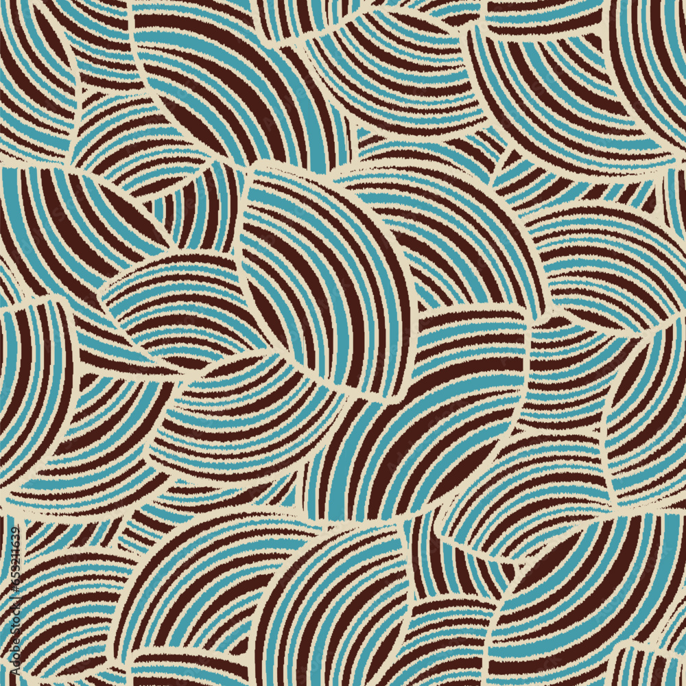 Poster seamless abstract geometric pattern of random arcuate stripes.