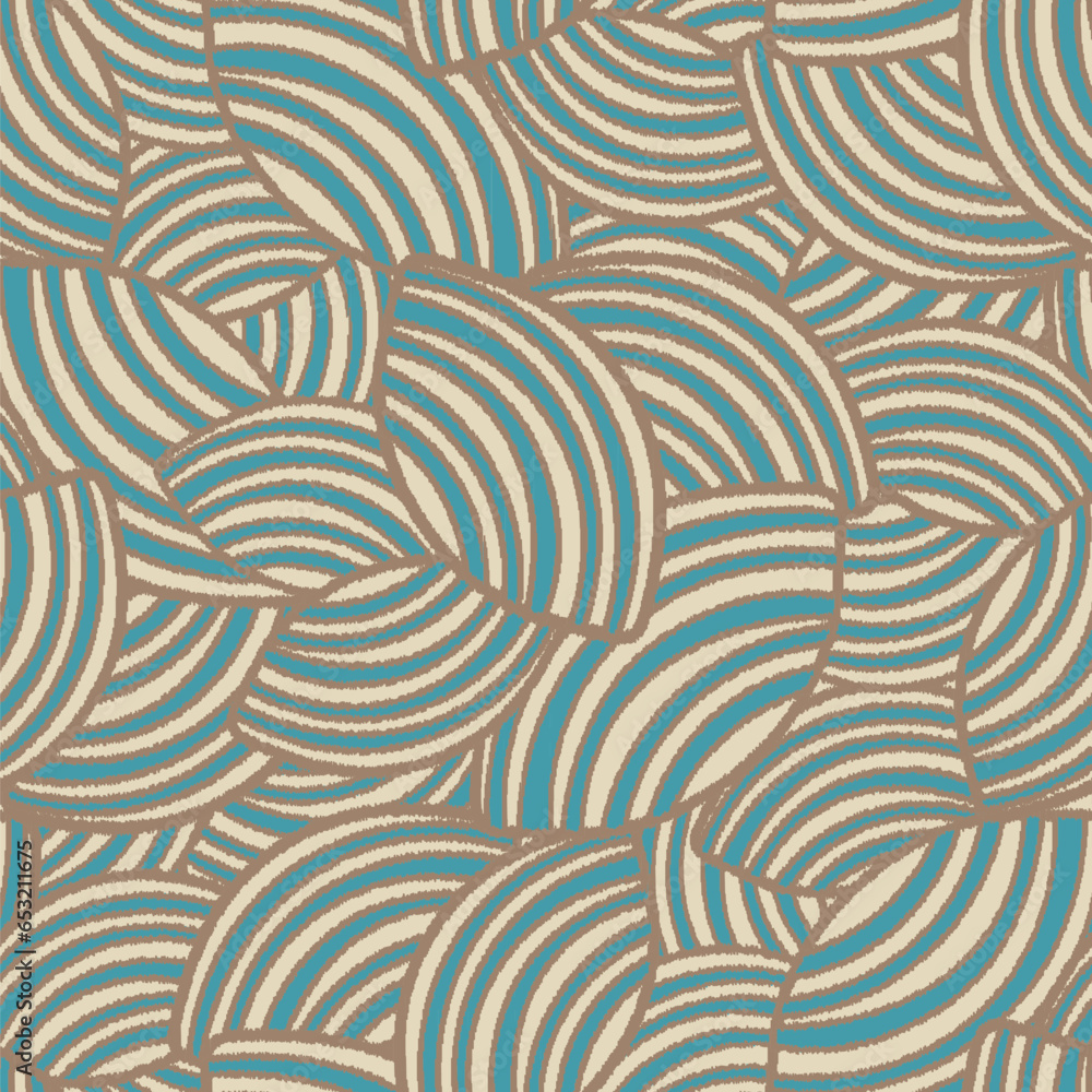 Poster seamless abstract geometric pattern of random arcuate stripes.