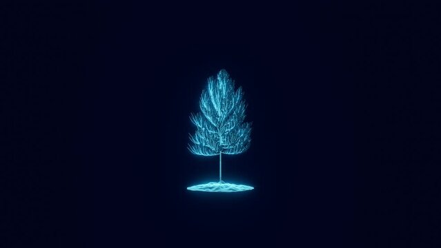 The tree is a hologram. Digital and technological tree background. Futuristic maple design 3d rendering animation