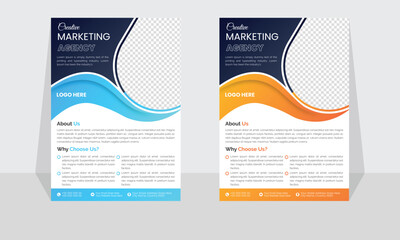 Corporate modern business flyer template design set, minimal business flyer template or eye catching flyer design, flyer in A4 with colorful business proposal, modern with blue and orange flyer