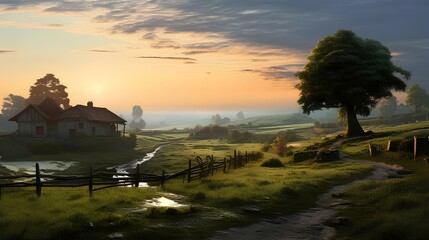 beautiful natural scenery in the village