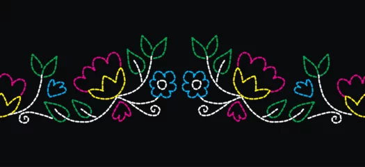 Papier Peint photo Style bohème Motif ethnic handmade border beautiful art. Ethnic leaf floral background art. folk embroidery, Mexican, Peruvian, Indian, Asia, Moroccan, Turkey, and Uzbek style. Aztec geometric art ornament print.
