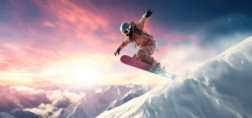 Fotobehang Jumping skier,a person is snowboarding ,skiing © Katewaree