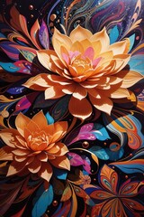 Illustration Of An Abstract Flower Painting That Captures The Energy Of A Psychedelic Journey And Intricate Patterns.high Clarity, High Graphics.