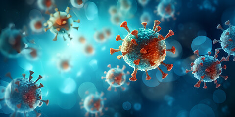 A virus possibly coronavirus seen under the microscope with its characteristic spherical shape background