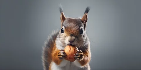 Fotobehang squirrel eating nut Hilarious Squirrel Expressions on gray background © safia