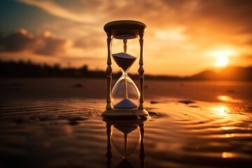 sandglass captured at the moment of starting a new day