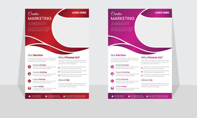 Corporate modern business flyer template design set, minimal business flyer template or eye catching flyer design, flyer in A4 with colorful business proposal, modern with red and purple flyer