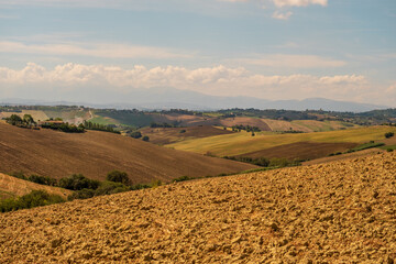 Beautiful rural landscape, countryside in Marche region, Italy