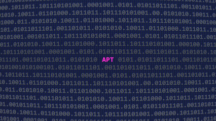 Cyber attack APT vulnerability. Vulnerability of advanced persistent threat, text in binary system ascii art style, code on editor screen. Text in English, English text - obrazy, fototapety, plakaty