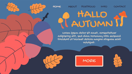 Hallo autumn poster. Website or banner template, landing page.