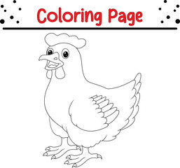 Fototapeta na wymiar Cute Hen animal coloring page. Black and white vector illustration for coloring book