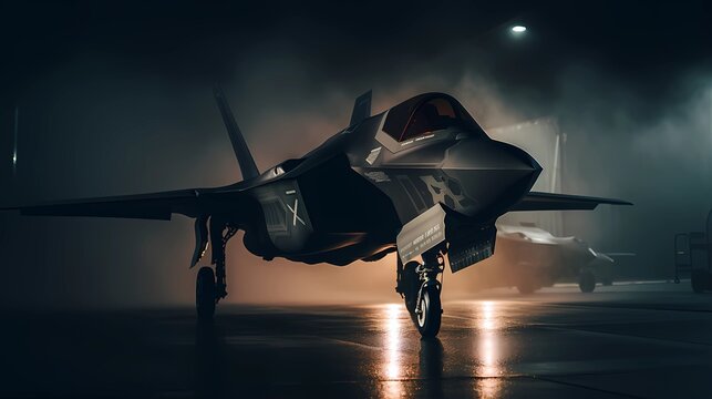The fighter is in the hangar. Generated AI
