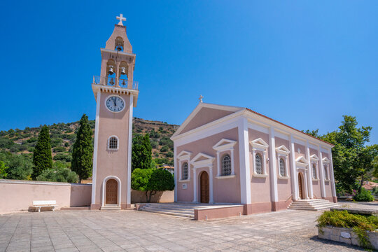 View of Ieros Naos Metamorfosis tou Sotiros church, Peratata, Kefalonia, Ionian Islands, Greek Islands