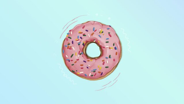 Rotating pink Frosted Doughnut stop motion high quality realistic 4k cartoon animation vector illustration element