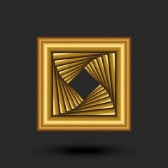 Gold square logo spiral portal perspective with twisting, mystic golden fractal metallic shape identity design mockup.
