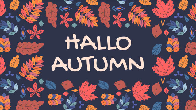 Hallo autumn poster. Website or banner template, landing page.