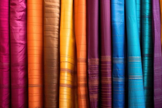 rainbow of colors on traditional indian sari fabric