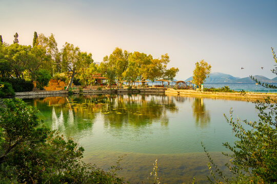 View of Karavomilos Lake in Sami, Sami, Kefalonia, Ionian Islands, Greek Islands