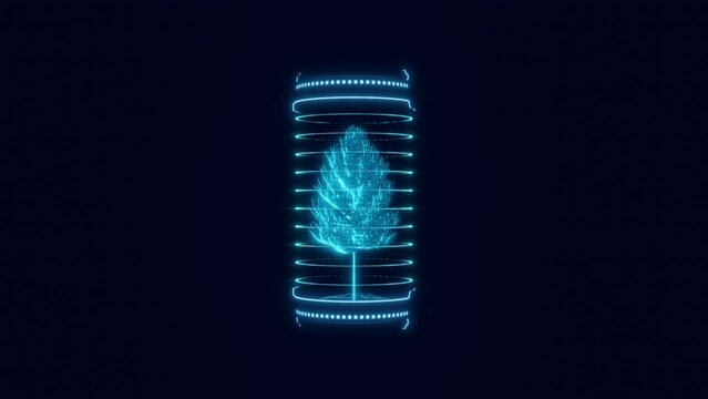 The tree is a hologram. Digital and technological tree background. Futuristic maple design 3d rendering animation