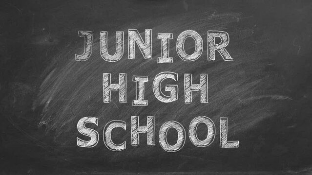 Hand drawing Junior high school on black chalkboard.