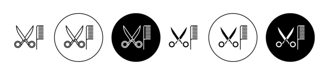 Comb and scissors icon set in black filled and outlined style. suitable for UI designs - obrazy, fototapety, plakaty
