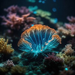 Naklejka na ściany i meble Spectacular Submersion: Witnessing the Glow and Colors of the Underwater World, Generative AI