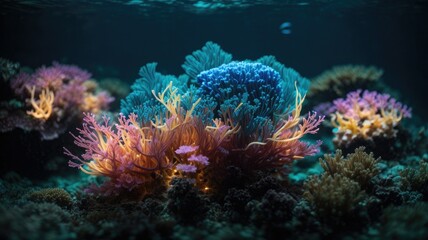 Underwater Auras: The Sublime Glow and Colors of Marine Life, Generative AI