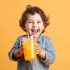 Happy child with an orange juice.