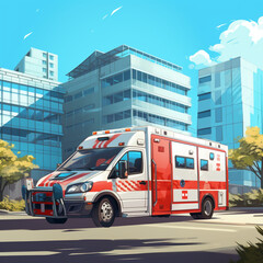 Ambulance next to a hospital.