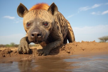 Obraz premium hyena scavenging in a dry savannah