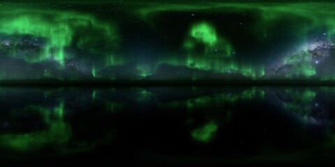 HDRI - Ice terrain with Aurora Borealis on the sky - Panorama