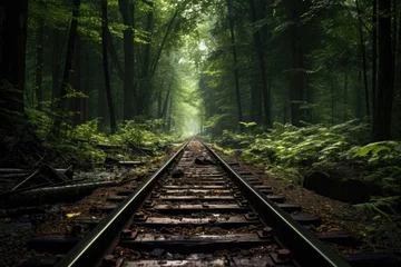 Papier Peint photo Chemin de fer train tracks leading into a forest