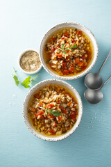 Homemade vegetable soup with sun dried tomatoes