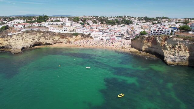 Panoramic view of Carvoeiro Beach and townscape