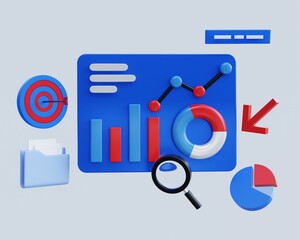 Online marketing, internet, data chart with financial report, 3d render